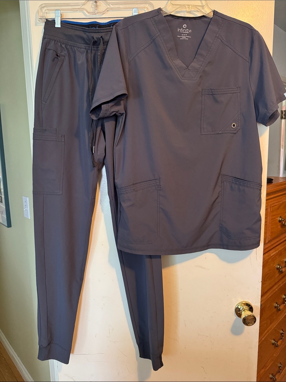 Infinity Dark Gray Scrub Set - Top & Jogger Pants